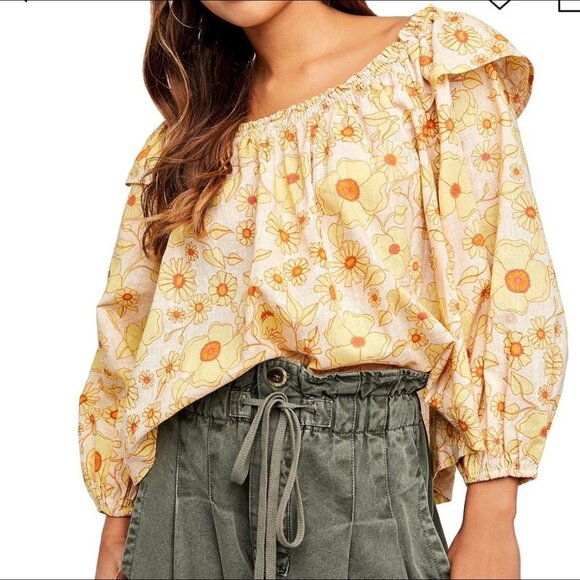 Free People Miss Daisy Cotton Printed Floral Top in yellow - Picture 4 of 4